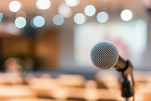 Microphone in meeting room for a conference.